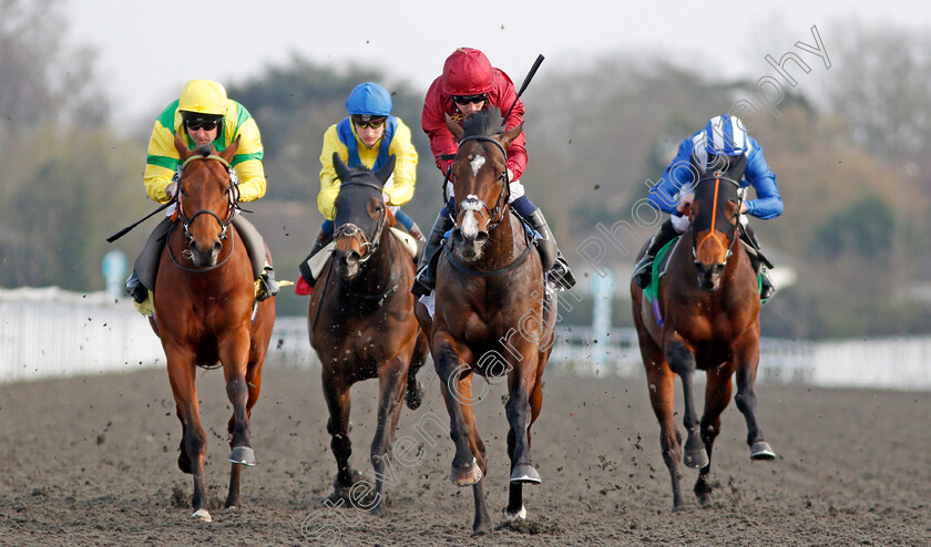 Kings-Shield-0006 
 KINGS SHIELD (Oisin Murphy) beats ONE COOL DADDY (left) and RAJAAM (right) in The Betfred Like Us On Facebook Stakes Kempton 7 Apr 2018 - Pic Steven Cargill / Racingfotos.com