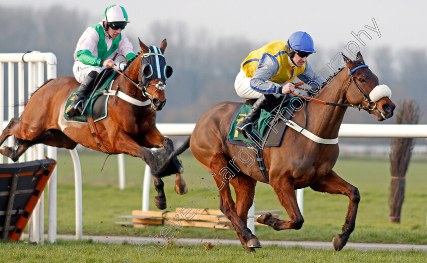 The-Cashel-Man-0005 
 MINELLA TRUMP (Brian Hughes) leads THE CASHEL MAN (left, Jeremiah McGrath) over the last before being disqualified in the tote's Back Novices Hurdle
Bangor-On-Dee 7 Feb 2020 - Pic Steven Cargill / Racingfotos.com