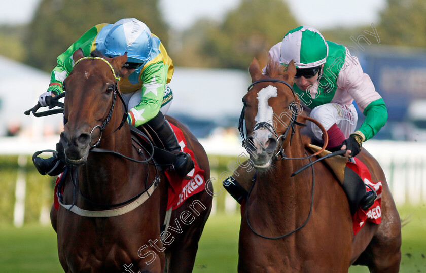 Faylaq-0003 
 FAYLAQ (left, Amie Waugh) beats SUBSEQUENT (right) in The Betfred Mallard Handicap
Doncaster 13 Sep 2024 - Pic Steven Cargill / Racingfotos.com