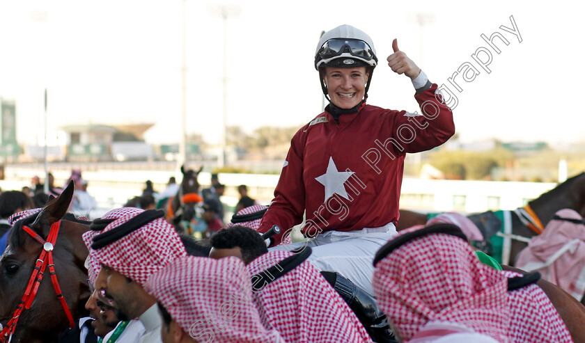 Joanna-Mason-0002 
 Joanna Mason after winning The International Jockey Challenge R2 on Medbaas
King Abdulziz Racecourse, Kingdom of Saudi Arabia, 24 Feb 2023 - Pic Steven Cargill / Racingfotos.com