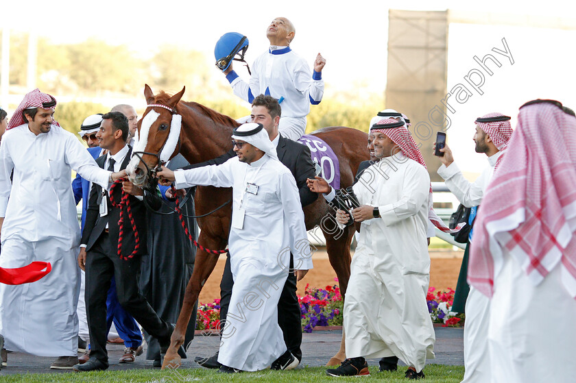 Sun-Hat-0007 
 SUN HAT (Mike Smith) after The International Jockeys Challenge Handicap Round2
King Abdulaziz Racetrack, Riyadh, Saudi Arabia 28 Feb 2020 - Pic Steven Cargill / Racingfotos.com