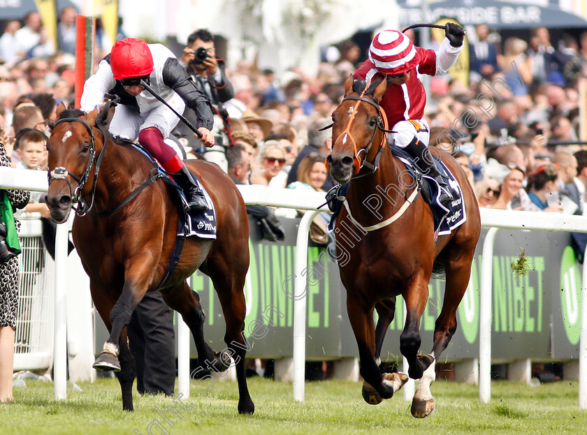 Cracksman-0006 
 CRACKSMAN (left, Frankie Dettori) beats SALOUEN (right) in The Investec Coronation Cup
Epsom 1 Jun 2018 - Pic Steven Cargill / Racingfotos.com