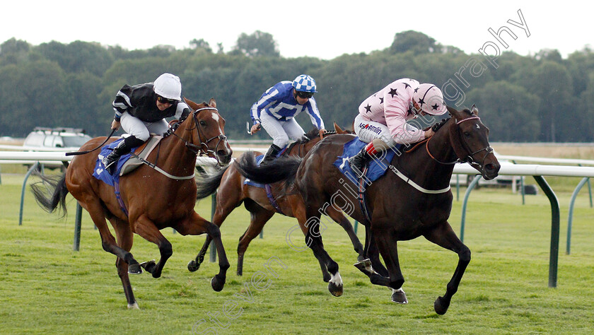 Champagne-Marengo-0003 
 CHAMPAGNE MARENGO (Andrea Atzeni) beats WELL FUNDED (left) in The Download The Mansionbet App Handicap
Nottingham 16 Jul 2019 - Pic Steven Cargill / Racingfotos.com