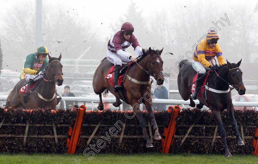 Beat-The-Judge-0003 
 BEAT THE JUDGE (centre, Joshua Moore) beats CHAPARRAL PRINCE (right) in The 32Red Casino Introductory Juvenile Hurdle
Kempton 27 Dec 2018 - Pic Steven Cargill / Racingfotos.com