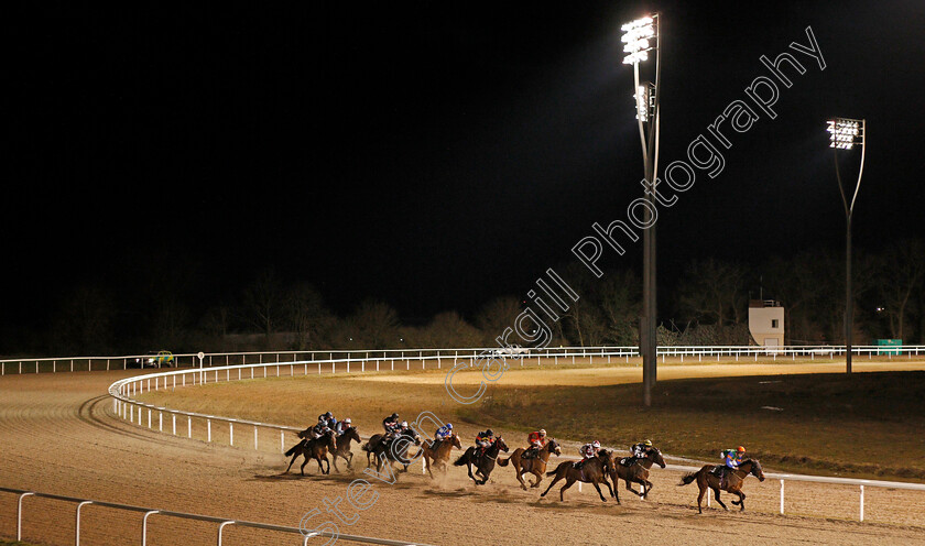 Come-On-Bear-0002 
 COME ON BEAR (2nd right, George Rooke) chases the leader RESHAAN (right) into the straight before winning The Good Friday Spring Country Fair Handicap
Chelmsford 13 Feb 2020 - Pic Steven Cargill / Racingfotos.com