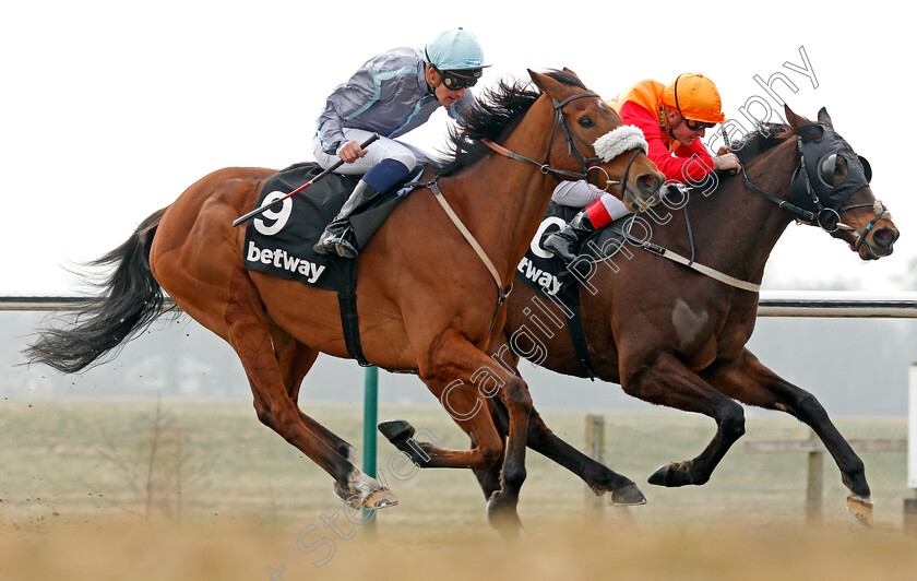 Attain-0003 
 ATTAIN (left, Pierre-Louis Jamin) beats WIDNES (right) in The Betway Casino Handicap Lingfield 3 Mar 2018 - Pic Steven Cargill / Racingfotos.com