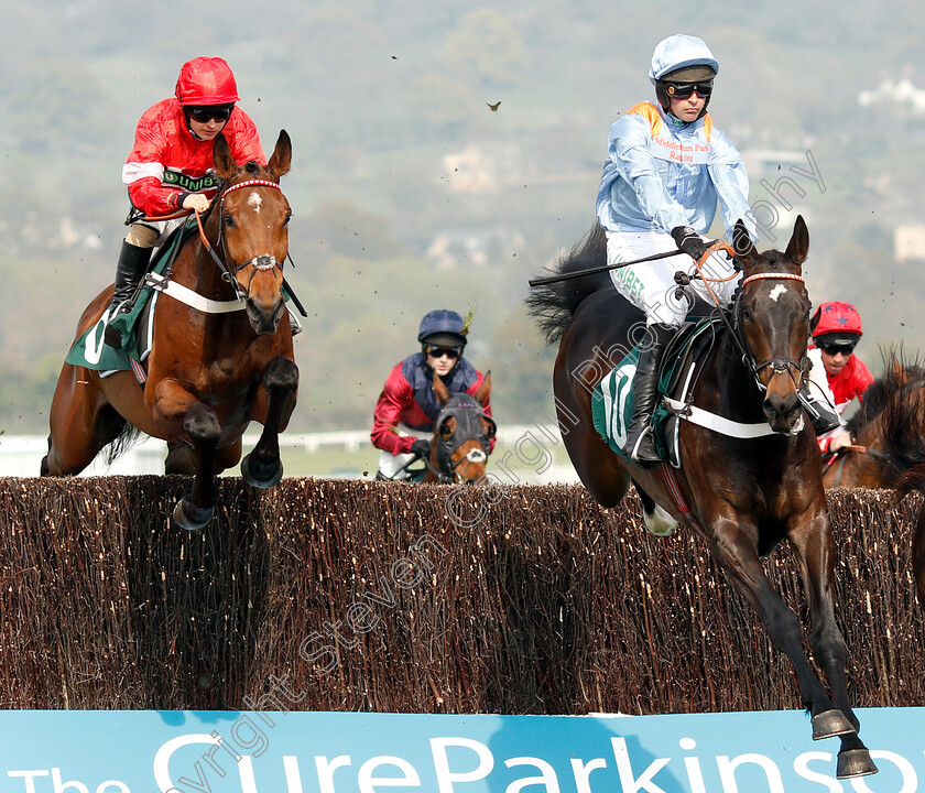 Duke-Debarry-0001 
 DUKE DEBARRY (right, Nico de Boinville) with DARIUS DES BOIS (left)
Cheltenham 17 Apr 2019 - Pic Steven Cargill / Racingfotos.com