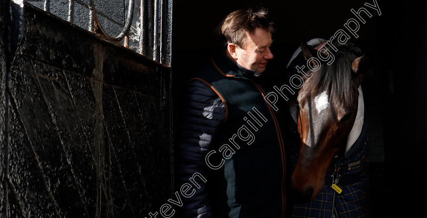 Altior-0010 
 ALTIOR with Nicky Henderson, Lambourn 6 Feb 2018 - Pic Steven Cargill / Racingfotos.com