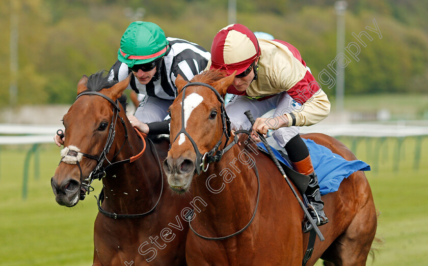 Red-Tea-0004 
 RED TEA (right, Finley Marsh) beats FEATHERY (left) in The British Stallion Studs EBF Fillies Handicap Nottingham 1 May 2018 - Pic Steven Cargill / Racingfotos.com