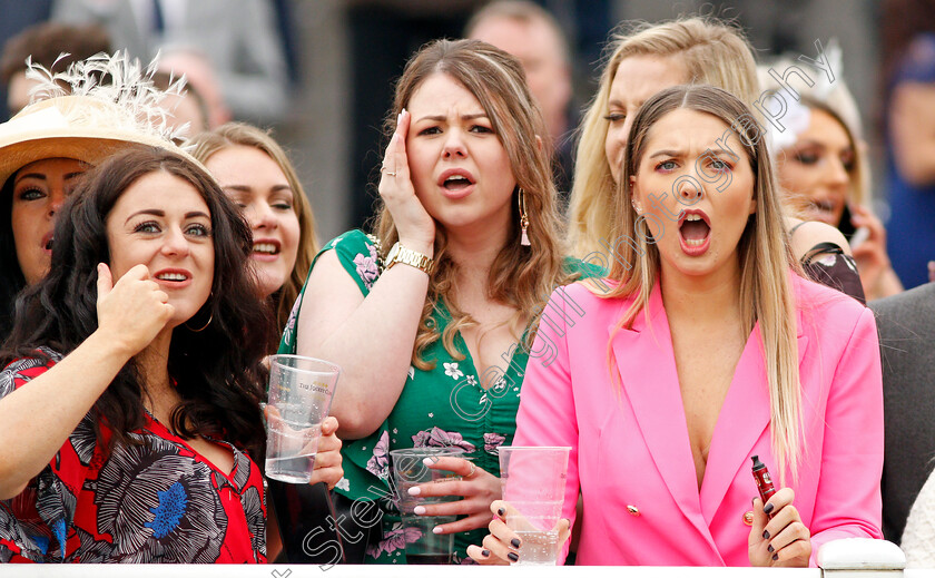 Ladies-0006 
 Ladies watching the action unfold at Aintree 13 Apr 2018 - Pic Steven Cargill / Racingfotos.com