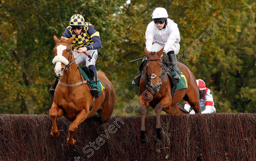 Wolf-Of-Windlesham-0003 
 WOLF OF WINDLESHAM (left, Ciaran Gethings) beats YOUNG WOLF (right) in The Breeders' Cup On Sky Sports Racing Novices Chase
Fakenham 16 Oct 2020 - Pic Steven Cargill / Racingfotos.com