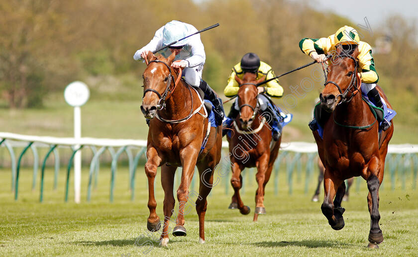 Delft-Dancer-0003 
 DELFT DANCER (left, Jim Crowley) beats SKEETAH (right) in The Follow 188bet On Twitter Fillies Novice Stakes Nottingham 1 May 2018 - Pic Steven Cargill / Racingfotos.com