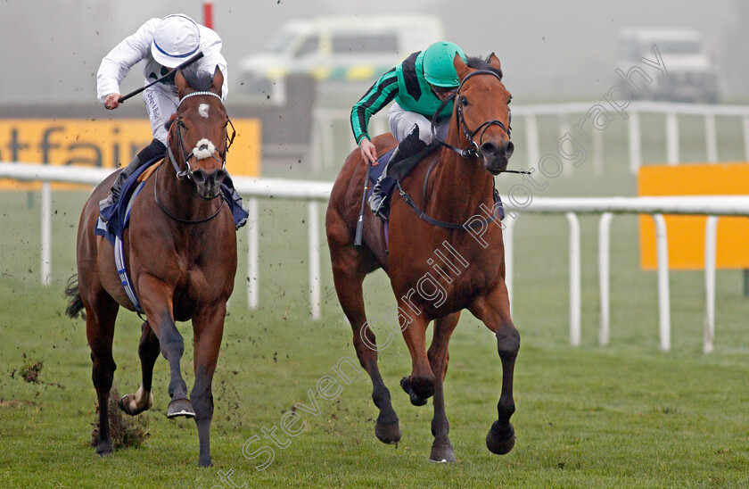 Banna-0004 
 BANNA (right, James Doyle) beats SUPER DEN (left) in The Betfair Each Way Edge Novice Stakes
Doncaster 7 Nov 2020 - Pic Steven Cargill / Racingfotos.com