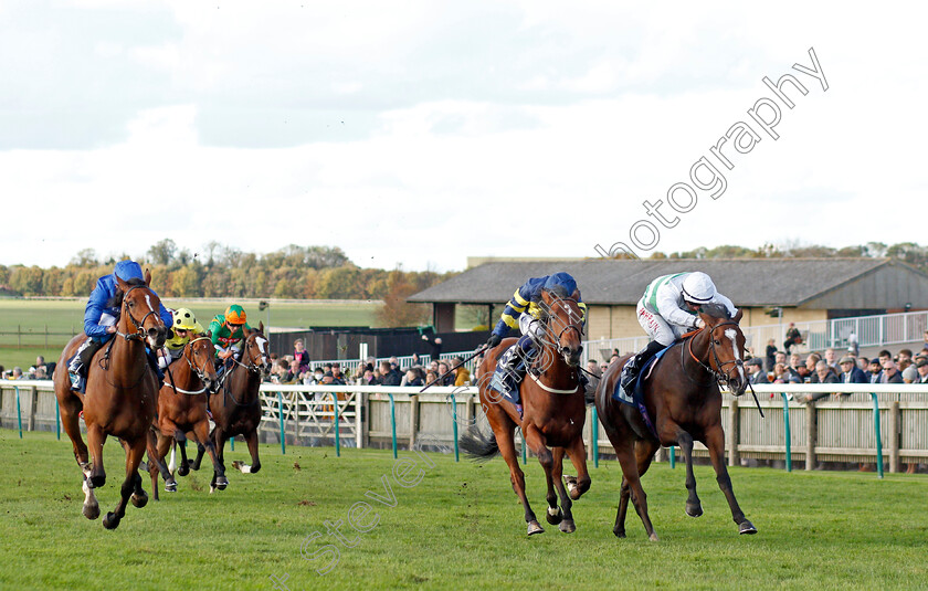 Kawida-0003 
 KAWIDA (right, Tom Marquand) beats FLASH BETTY (2nd right) and WITH THE MOONLIGHT (left) in The British Stallion Stds EBF Montrose Fillies Stakes
Newmarket 30 Oct 2021 - Pic Steven Cargill / Racingfotos.com