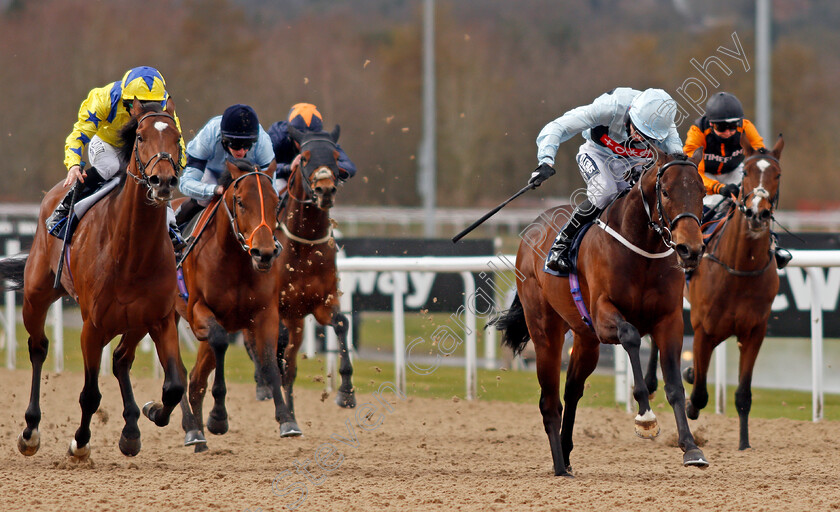 Double-Dealing-0003 
 DOUBLE DEALING (right, Billy Garritty) beats PRAISE OF SHADOWS (left) in The Get Your Ladbrokes Daily Odds Boost Handicap
Wolverhampton 13 Mar 2021 - Pic Steven Cargill / Racingfotos.com