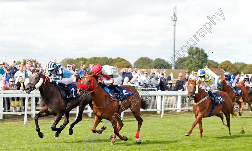 Chanson-D Amour-0005 
 CHANSON D'AMOUR (left, Martin Harley) beats AMASOVA (right) in The Sky Sports Racing Sky 415 Handicap
Yarmouth 13 Sep 2022 - Pic Steven Cargill / Racingfotos.com