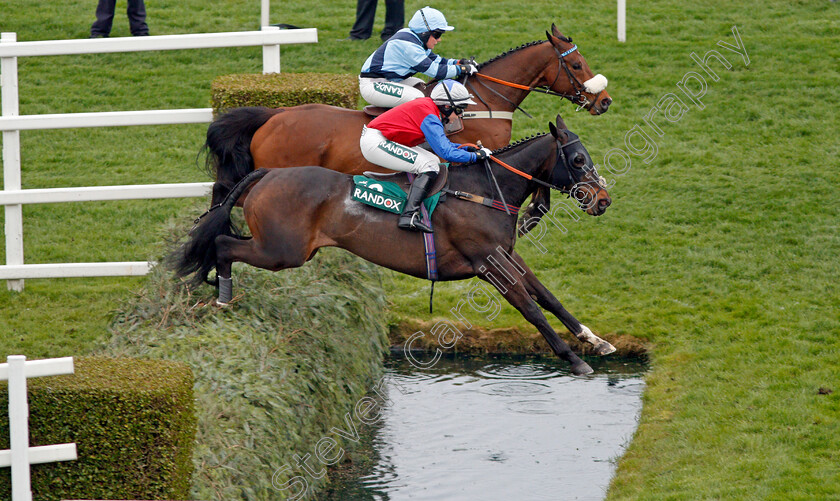 Mon-Parrain-0002 
 MON PARRAIN (nearside, Page Fuller) jumps with WINGED CRUSADER (farside, Amie Waugh) Aintree 12 Apr 2018 - Pic Steven Cargill / Racingfotos.com