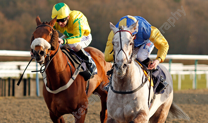 Betsalottie-0004 
 BETSALOTTIE (right, Mitch Godwin) beats MRS BURBIDGE (left) in The Betway Handicap Div1 Lingfield 16 Feb 2018 - Pic Steven Cargill / Racingfotos.com