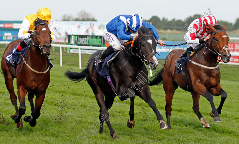 Tilaawah-0003 
 TILAAWAH (centre, Ryan Moore) beats PRINCE OF BEL LIR (right) and INVER PARK (left) in The Free Daily Tips On At The Races Nursery
Yarmouth 20 Oct 2020 - Pic Steven Cargill / Racingfotos.com