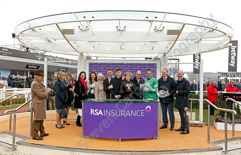 Presenting-Percy-0007 
 Presentation to Philip Reynolds, Patrick Kelly and Davy Russell for the RSA Insurance Chase won by PRESENTING PERCY Cheltenham 14 Mar 2018 - Pic Steven Cargill / Racingfotos.com