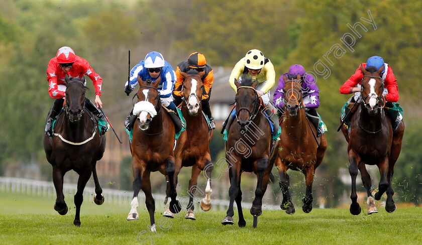 Beat-The-Bank-0004 
 BEAT THE BANK (2nd left, Silvestre De Sousa) beats SHARJA BRIDGE (3rd right) and REGAL REALITY (right) in The bet365 Mile
Sandown 26 Apr 2019 - Pic Steven Cargill / Racingfotos.com