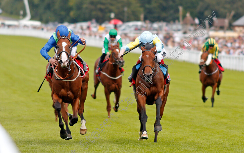 Dancing-King-0002 
 DANCING KING (left, Joe Fanning) beats NAGANO (right) in The Tote March Stakes
Goodwood 28 Aug 2021 - Pic Steven Cargill / Racingfotos.com