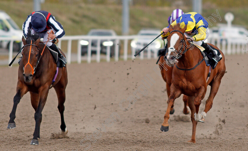 Happy-Romance-0006 
 HAPPY ROMANCE (left, Sean Levey) beats CHOCOYA (right) in The Chelmer Fillies Stakes
Chelmsford 29 Apr 2021 - Pic Steven Cargill / Racingfotos.com