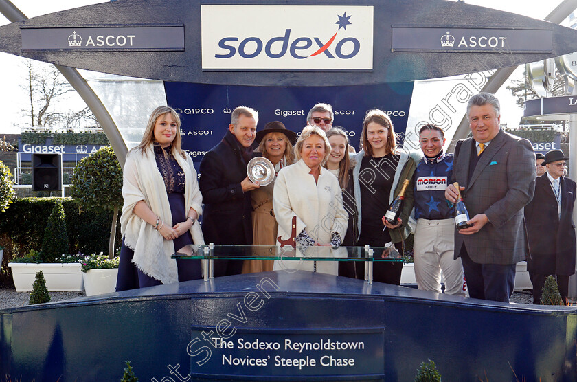 Black-Corton-0017 
 Presentation to Jeremy Kyle, Paul Nicholls and Bryony Frost for The Sodexo Reynoldstown Novices Chase won by BLACK CORTON Ascot 17 Feb 2018 - Pic Steven Cargill / Racingfotos.com