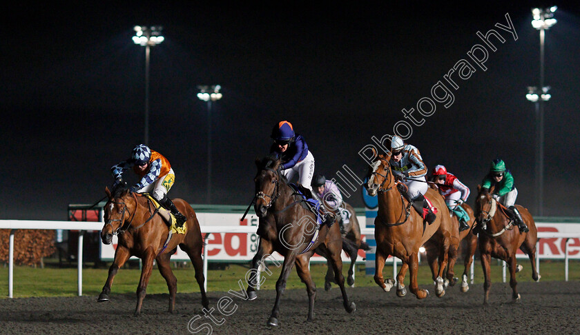 Time-To-Blossom-0001 
 TIME TO BLOSSOM (centre, Serena Brotherton) beats EVERY CHANCE (left) in The 100% Profit Boost At 32Redsport.com Amateur Riders Handicap Kempton 10 Jan 2018 - Pic Steven Cargill / Racingfotos.com