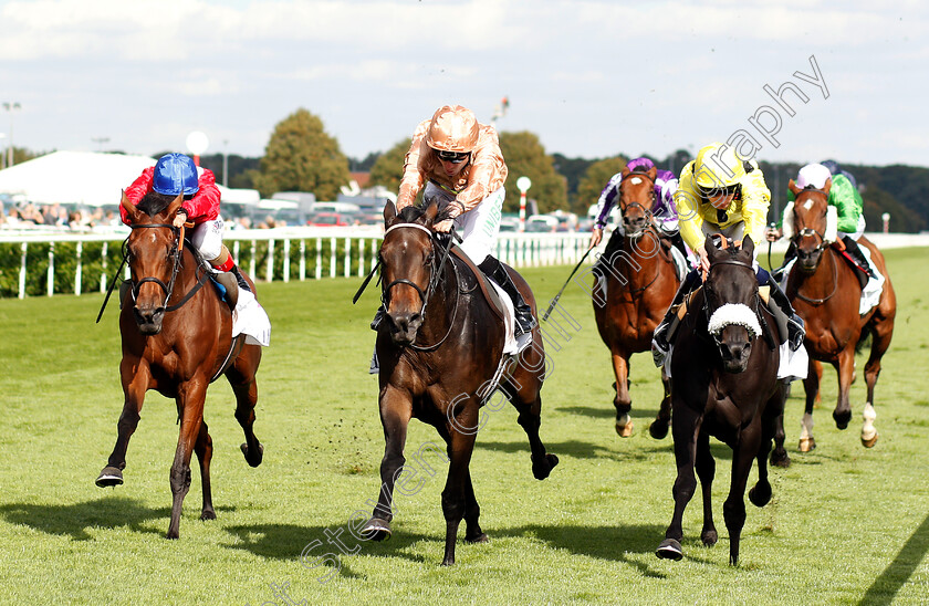 God-Given-0005 
 GOD GIVEN (centre, Jamie Spencer) beats PILASTER (left) and HORSEPLAY (right) in The DFS Park Hill Stakes
Doncaster 13 Sep 2018 - Pic Steven Cargill / Racingfotos.com