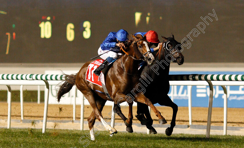 Hawkbill-0007 
 HAWKBILL (left, William Buick) beats FRONTIERSMAN (right) in The Dubai City Of Gold Meydan Dubai 10 Mar 2018 - Pic Steven Cargill / Racingfotos.com