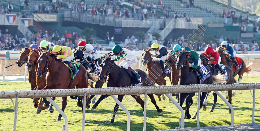 Hard-To-Justify-0008 
 HARD TO JUSTIFY (Flavien Prat) beats PORTA FORTUNA (centre) in The Breeders' Cup Juvenile Fillies Turf
Santa Anita 3 Nov 2023 - Pic Steven Cargill / Racingfotos.com