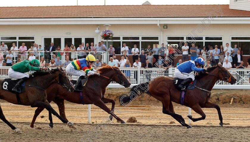 George-0003 
 GEORGE (Jim Crowley) beats PHEIDIPPIDES (centre) and DOLCISSIMO (left) in The Monster Energy Handicap
Chelmsford 24 Jul 2018 - Pic Steven Cargill / Racingfotos.com