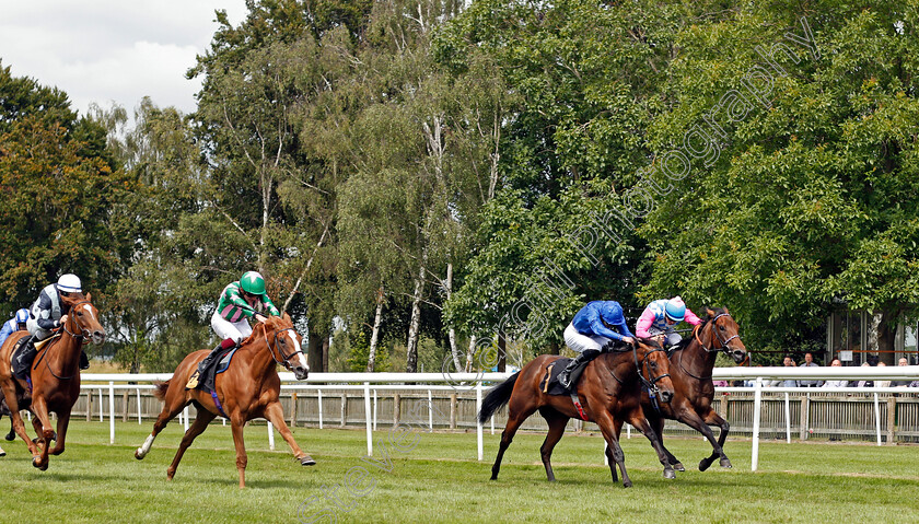 Fuente-Ovejuna-0001 
 FUENTE OVEJUNA (2nd left, Rob Hornby) beats CALM SKIES (blue) and COUNTESS ROSINA (right) in The British EBF Arena Group Fillies Novice Stakes
Newmarket 31 Jul 2021 - Pic Steven Cargill / Racingfotos.com