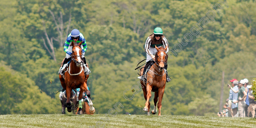 Three-Kingdoms-0002 
 THREE KINGDOMS (right, Kieran Norris) beats SCHOODIC (left) in The Bright Hour Handicap Hurdle at Percy Warner Park, Nashville 12 May 2018 - Pic Steven Cargill / Racingfotos.com