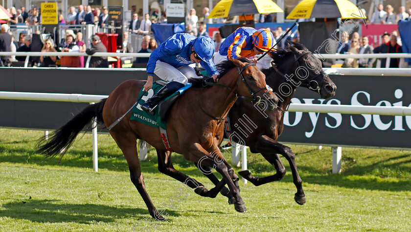 Hallasan-0004 
 HALLASAN (nearside, William Buick) beats CAMILLE PISSARRO (farside) in The Weatherbys Scientific £300,000 2-y-o Stakes
Doncaster 12 Sep 2024 - Pic Steven Cargill / Racingfotos.com