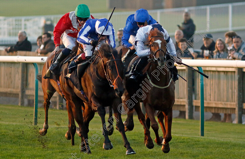 Speeding-Bullet-0003 
 SPEEDING BULLET (left, Oisin Murphy) beats THE SMILING WOLF (right) in The Racing Welfare Nursery
Newmarket 25 Oct 2023 - Pic Steven Cargill / Racingfotos.com