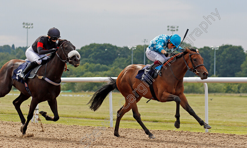 Zoetic-0002 
 ZOETIC (Cieren Fallon) beats BLACK SPARROW (left) in The Sky Sports Racing Sky 415 Maiden Fillies Stakes
Wolverhampton 31 Jul 2020 - Pic Steven Cargill / Racingfotos.com