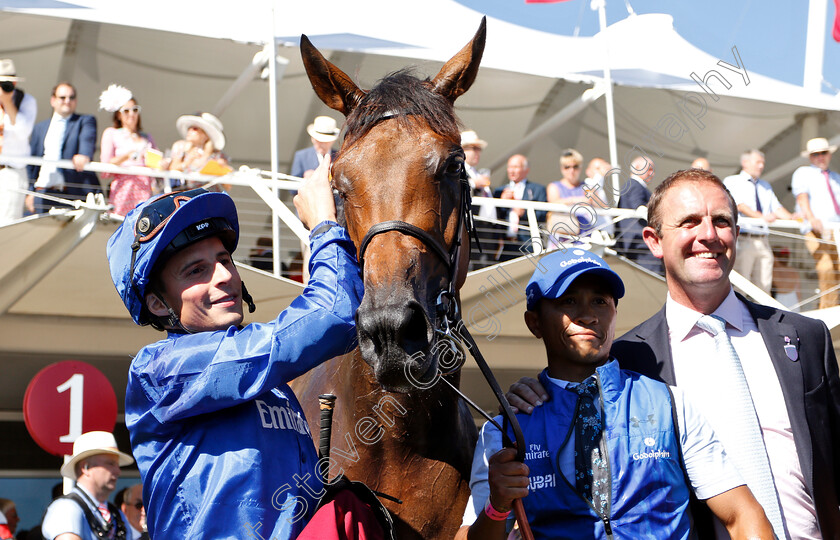 Wild-Illusion-0013 
 WILD ILLUSION (William Buick) with Charlie Appleby after The Qatar Nassau Stakes
Goodwood 2 Aug 2018 - Pic Steven Cargill / Racingfotos.com