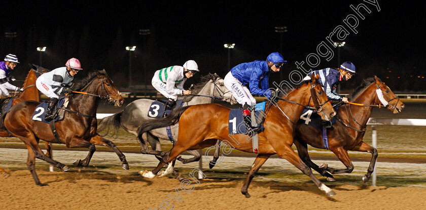 Castlebar-0001 
 CASTLEBAR (centre, Adam Kirby) tracks WHOLELOTAFUN (right) on his way to winning The Ladbrokes Watch Racing Online For Free Handicap
Wolverhampton 7 Jan 2021 - Pic Steven Cargill / Racingfotos.com