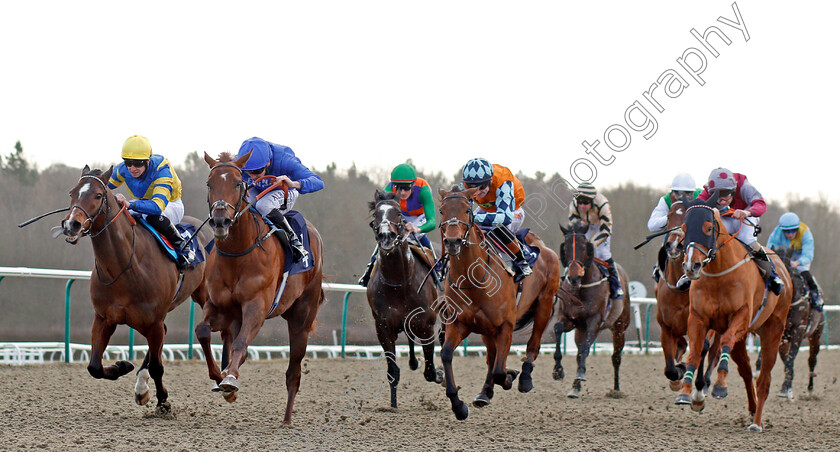 Dubai-One-0004 
 DUBAI ONE (2nd left, Oisin Murphy) beats KASBAH (left) and RECKLESS ENDEAVOUR (centre) in The Betway Sprint Handicap Lingfield 30 Dec 2017 - Pic Steven Cargill / Racingfotos.com