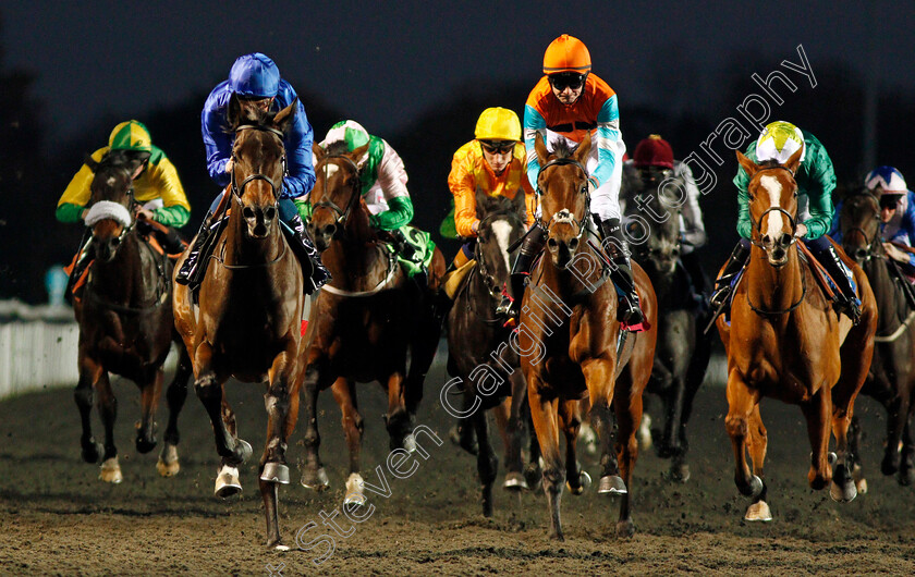 Espadrille-0006 
 ESPADRILLE (left, William Buick) beats RUFFINA (centre) in The100% Profit Boost At 32Redsport.com EBF Fillies Novice Stakes Div1 Kempton 8 Nov 2017 - Pic Steven Cargill / Racingfotos.com