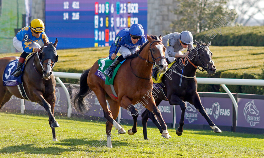 Mischief-Magic-0008 
 MISCHIEF MAGIC (William Buick) beats DRAMATISED (right) in The Breeders' Cup Juvenile Turf Sprint
Breeders Cup Meeting, Keeneland USA, 4 Nov 2022 - Pic Steven Cargill / Racingfotos.com