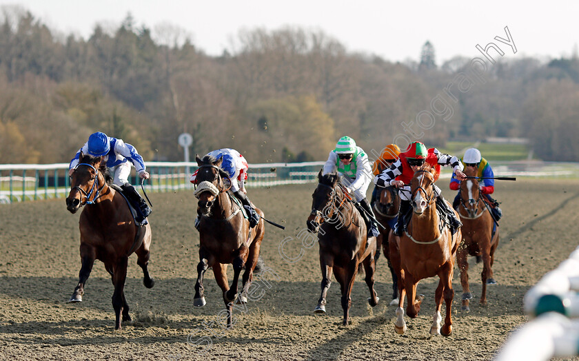 Dembe-0003 
 DEMBE (left, Rossa Ryan) beats ELOSO (2nd left) and PRINCE ROCK (right) in The Mansionbet Beaten By A Head Handicap
Lingfield 9 Mar 2022 - Pic Steven Cargill / Racingfotos.com