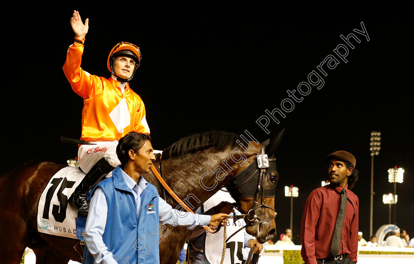 Walking-Thunder-0007 
 WALKING THUNDER (Connor Beasley) after The UAE 2000 Guineas Trial
Meydan 10 Jan 2019 - Pic Steven Cargill / Racingfotos.com