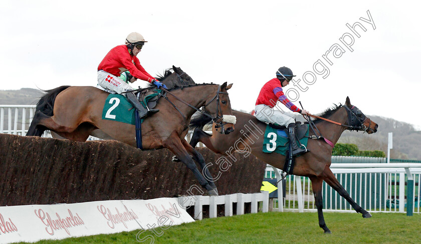 Molly-Carew-0002 
 CHEQUERED VIEW (right, Gavin Sheehan) with MOLLY CAREW (left, Tom Scudamore)
Cheltenham 13 Dec 2019 - Pic Steven Cargill / Racingfotos.com