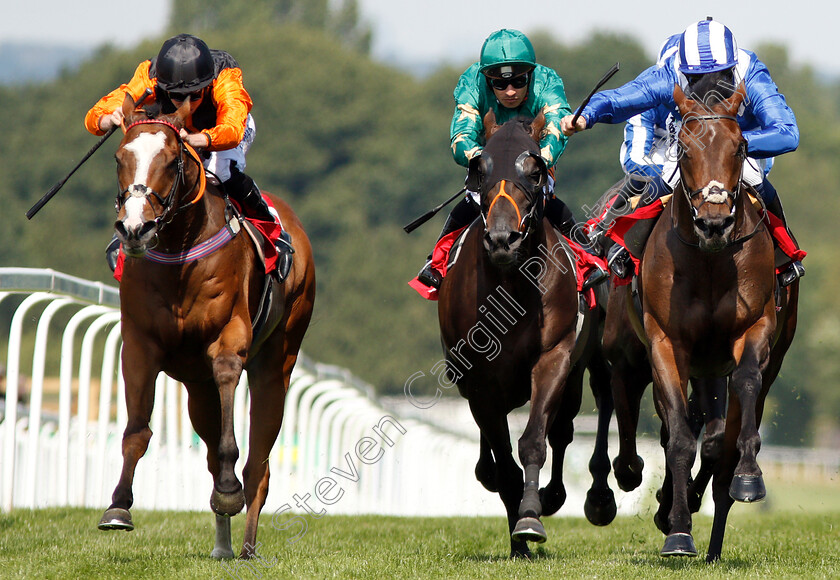 Mustashry-0007 
 MUSTASHRY (right, Jim Crowley) beats EUGINIO (2nd left) and BIG COUNTRY (left) in Davies Insurance Services Gala Stakes
Sandown 6 Jul 2018 - Pic Steven Cargill / Racingfotos.com