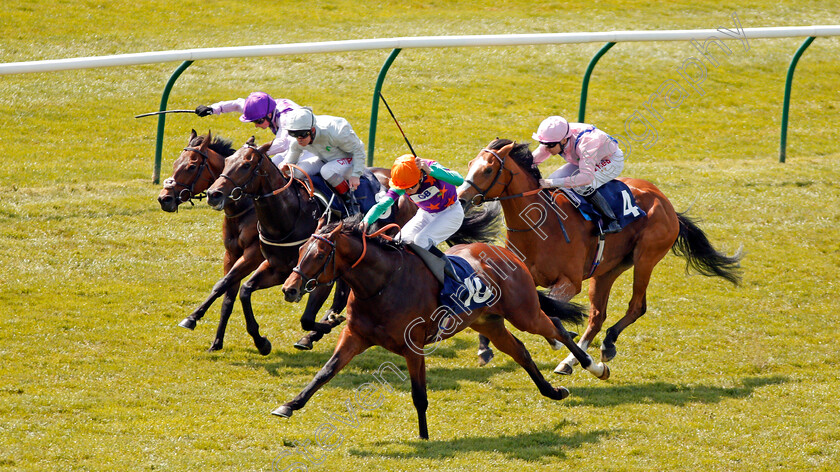 Arigato-0001 
 ARIGATO (Kieran Shoemark) beats DANZAY (2nd left) in The Rewards4racing.com Handicap Div1 Newmarket 18 May 2018 - Pic Steven Cargill / Racingfotos.com