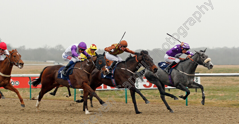 Porrima-0001 
 PORRIMA (right, Luke Morris) beats L'AGE D'OR (2nd right) and TAWAAFOQ (left) in The Betway Maiden Stakes Lingfield 3 Mar 2018 - Pic Steven Cargill / Racingfotos.com