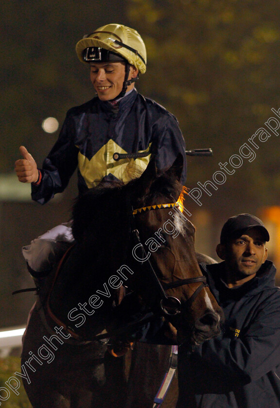 Yellowhammer-0004 
 YELLOWHAMMER (Kieran Shoemark) after The 32Red Stallions Breeding Winners EBF Fillies Handicap Kempton 18 Oct 2017 - Pic Steven Cargill / Racingfotos.com